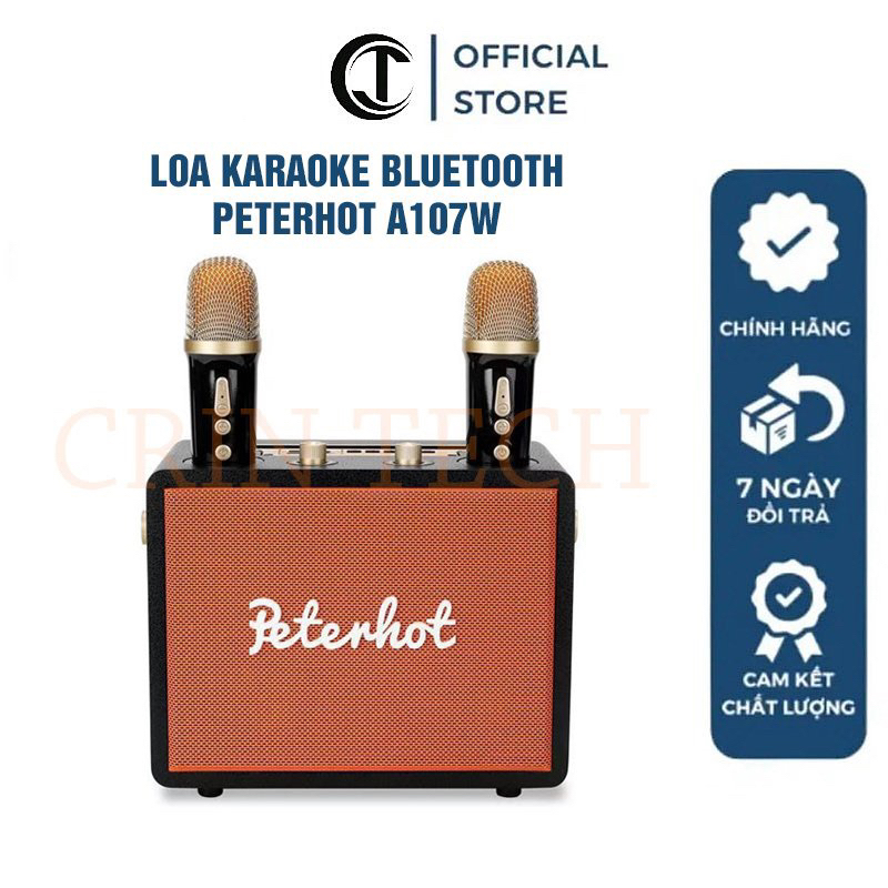 Loa Karaoke Bluetooth Peterhot A107W phiên bản mới độc đáo 2023 không dây âm thanh đỉnh tặng kèm 2 m