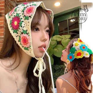 Khăn bandana tam giác len đan móc hoa thời trang TÍM STORE phụ kiện khăn turban phong cách hàn