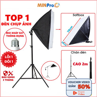 Bộ đèn studio chụp ảnh, đèn hắt sáng quay phim livestream, bóng đèn led siêu sáng chân cao 2m1 softbox 50x70cm - Minpro
