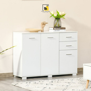 [Giá Xưởng - Hàng Ráp Sẵn] [KT 106x35x76cm] Tủ Gỗ Đựng Đồ Đa Năng Nhiều Ngăn, Tay Nắm Nhôm - Tiga Decor