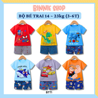 Đồ bộ bé trai quảng châu xuất hàn Quần áo trẻ em BINNIE SHOP chất thun cotton cho bé trai từ 14-23kg (3-6 tuổi) BTT1
