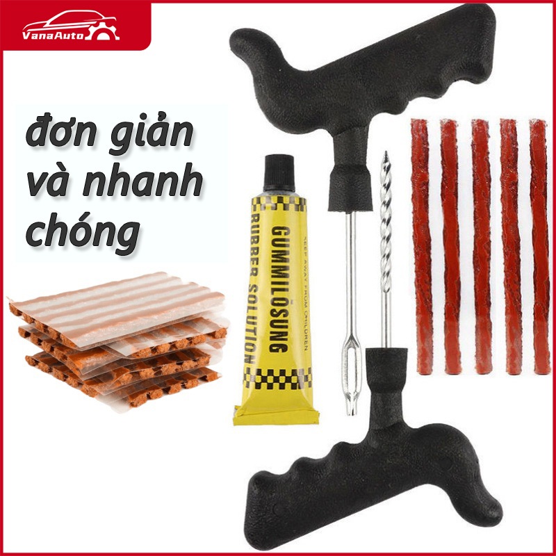 Bộ Dụng Cụ Vá Lốp Xe Không Xăm –Dụng Cho Xe Hơi Xe Ô Tô Xe Máy, Vá Lụi, Vá Rút Bánh Không Săm Khẩn Cấp