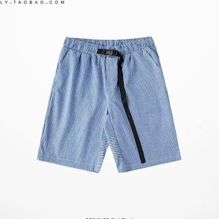 Quần short kaki kẻ sọc xanh kèm bell phong cách basic
