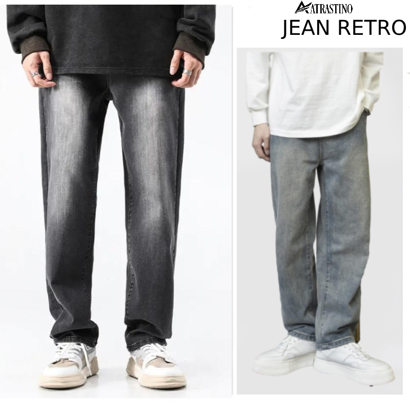 Quần jean nam retro baggy CẠP CAO ống suông rộng Atrastino, quần bò nam xám xanh loang chất jeans cao cấp xu hướng 2023