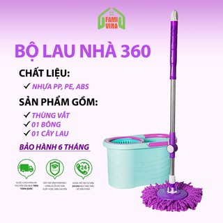 Bộ lau nhà thông minh 360 độ tự vắt lồng nhựa xoay nhẹ vắt khô sạch ,cây lau mâm nhựa kèm bông lau nhà Cotton
