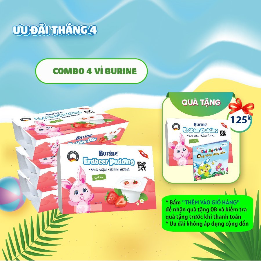 [Có Mix Vị] Combo 4 vỉ Pudding ăn dặm Burine vị Dâu dành cho bé từ 6 tháng tuổi - Nhập khẩu 100% từ Đức (6 hũ x 50g x 4)