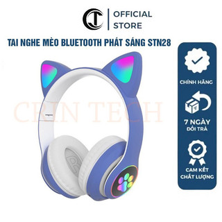 Tai nghe mèo bluetooth phát sáng STN28 - Tai nghe chụp tai mèo có mic kiểu dáng cute có khe cắm thẻ nhớ, Jack 3.5mm