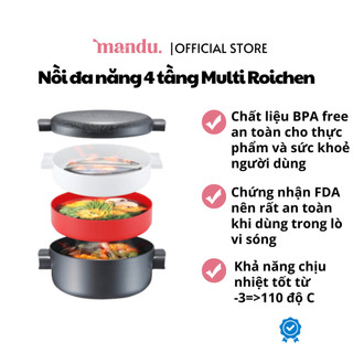Nồi đa năng 4 tầng Multi Roichen, nồi hấp nấu dùng cho lò vi sóng, chịu nhiệt, an toàn, tiện dụng