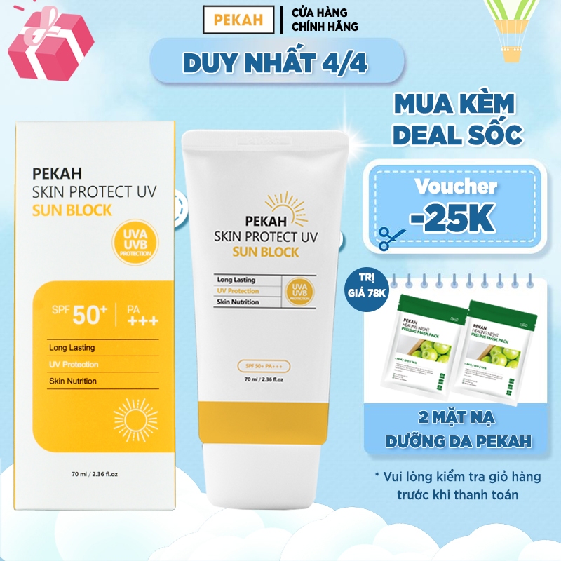 Kem chống nắng vật lý PEKAH Hàn Quốc bảo vệ khỏi tia nâng tone nhẹ UV  Skin Protect UV Sun Block SPF 50+ PA+++ 70ml