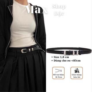 Thắt lưng nam nữ da BASIC Y2K khóa bạc Dây nịt nữ, đai váy mặt bạc nữ cá tính bản nhỏ 1.8cm mix 2 sọc kim loại unisex M