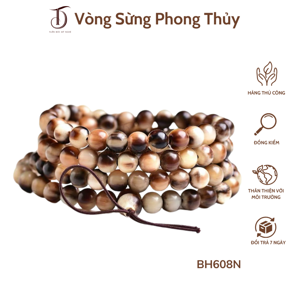 Vòng tay/ chuỗi tràng 108 hạt phong thuỷ bằng sừng- Mã số BH608- Tuấn Đức Mỹ Nghệ