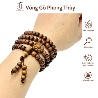Chuỗi vòng đeo tay hahanco 108 hạt 6 ly gỗ thơm mix hoa sen