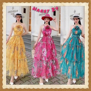 Đầm Voan Hoa Cổ Yếm Mocking Bông Cổ Dáng Xòe Hở Lưng Siêu Xinh