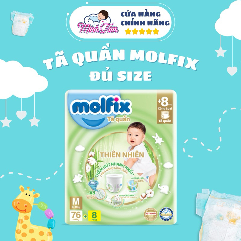Tã quần thiên nhiên Molfix Ultra M76/L68/XL62/XXL56