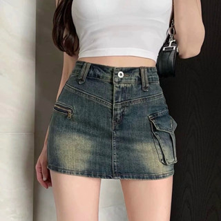  Chân váy ngắn JEAN 1 TÚI Y2K túi hộp lưng cao màu Xanh wash vàng Xám đen 🖤 Chân váy jean chữ A style Ulzzang 
