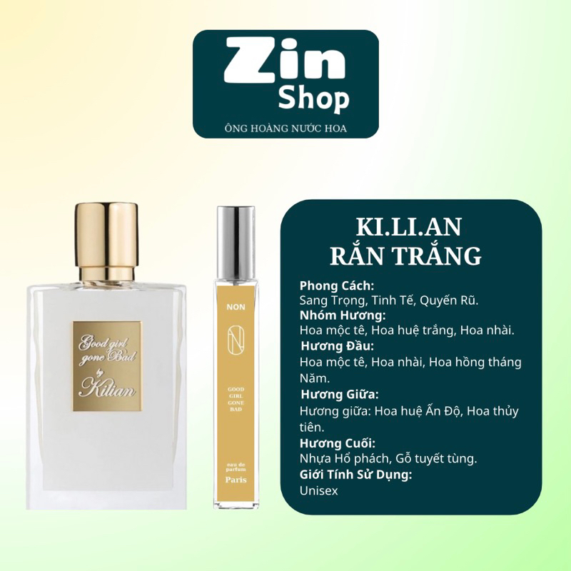 [ Zin Shop ] MẪU THỬ 10ML - Nước Hoa  KILIAN RẮN TRẮNG UNISEX.