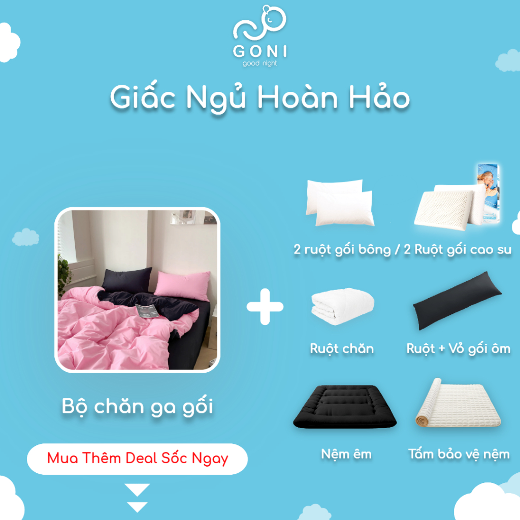 Bộ chăn ga gối màu Black Pink - Đen Hồng Tici GONI, Drap giường phối màu Đen Hồng, đủ kích thước trải nệm không kèm ruột