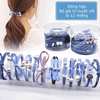 Set 12 dây buộc tóc hàn quốc siêu xinh kèm hộp đựng