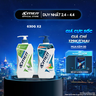Combo Sữa tắm X-Men Clean & Fresh Sạch Khuẩn Detox 630g + Dầu gội Sạch Gàu X-Men Clean & Fresh 24h Sạch Sâu 630g