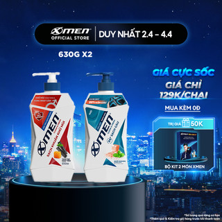Combo Sữa tắm X-Men Clean & Fresh Sạch Khuẩn Khử Mùi 630g + Dầu gội Sạch Gàu X-Men Clean & Fresh 24h Sạch Sâu 630g