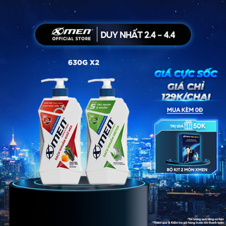Combo Sữa Tắm X-Men Clean & Fresh Sạch Khuẩn Khử Mùi 630G + Detox 630G