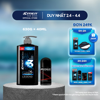 Combo Tắm gội dưỡng 3in1 X-Men for Boss Legend 630g + Lăn khử mùi X-Men for Boss Intense 40ml