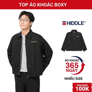 Áo khoác kaki nam dáng ngắn boxy HIDDLE cao cấp, màu đen 2 lớp phối khóa kéo sang trọng | H8-AK8