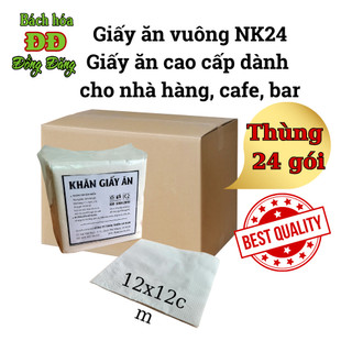 Thùng (24 gói) khăn giấy vuông 12cm cao cấp NK24 (100 tờ/gói x 2 lớp) - 240mm x 240mm