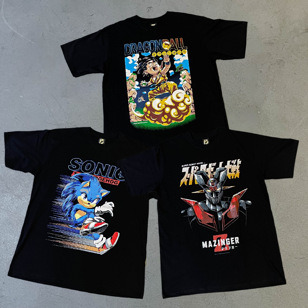 Áo thun đen cotton oversize Nam/Nữ in Anime, Manga - Dragon ball, Sonic, Mazinger Z