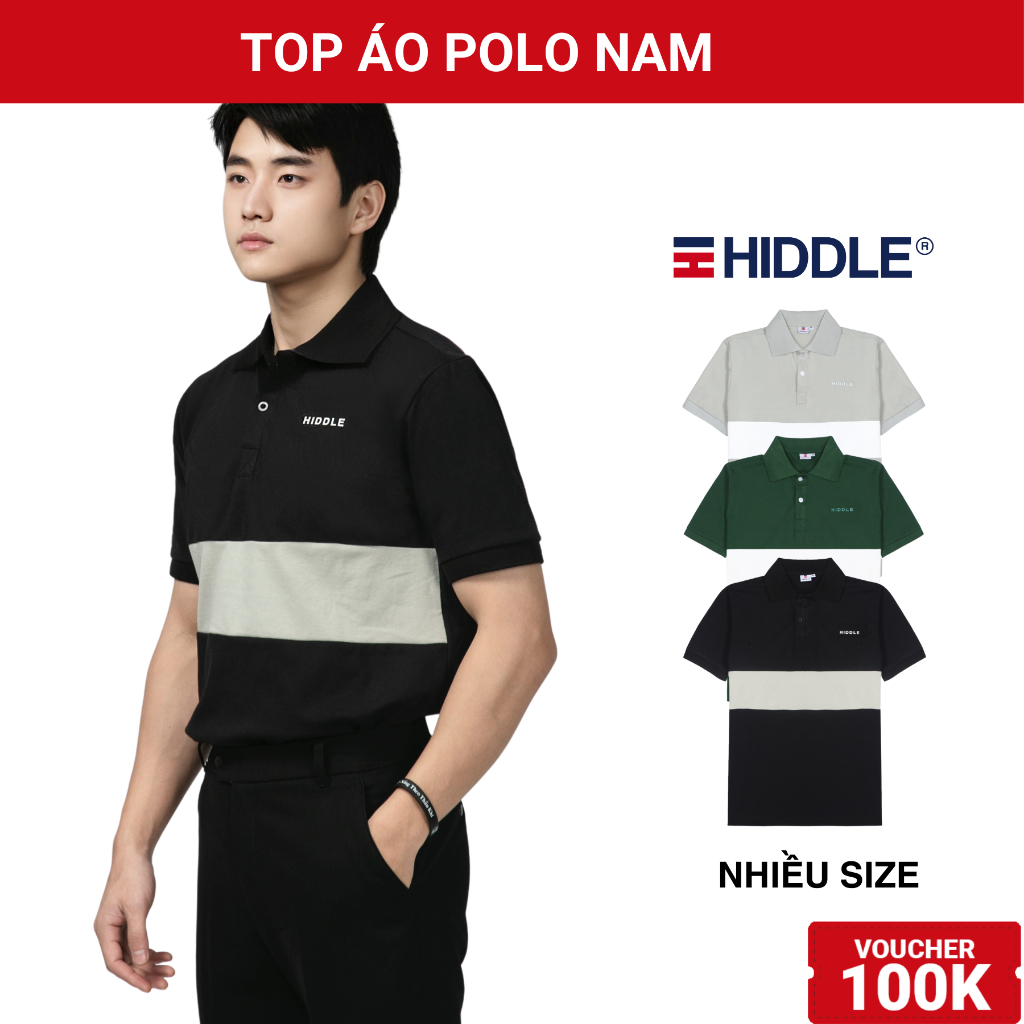 Áo polo phối màu nam cao cấp HIDDLE vải cotton chống nhăn, nhiều size màu đen, xám, xanh ve chai| H7-T11