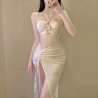 Váy đầm maxi body màu nude sang chảnh