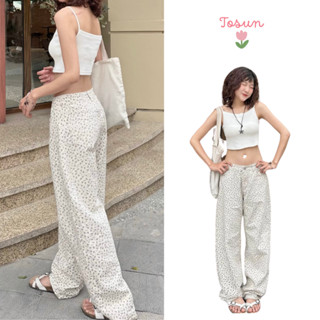  Quần jean nữ hoa nhí hottrend ống rộng cạp cao hack dáng phong cách Douyin TOSUN Q05 