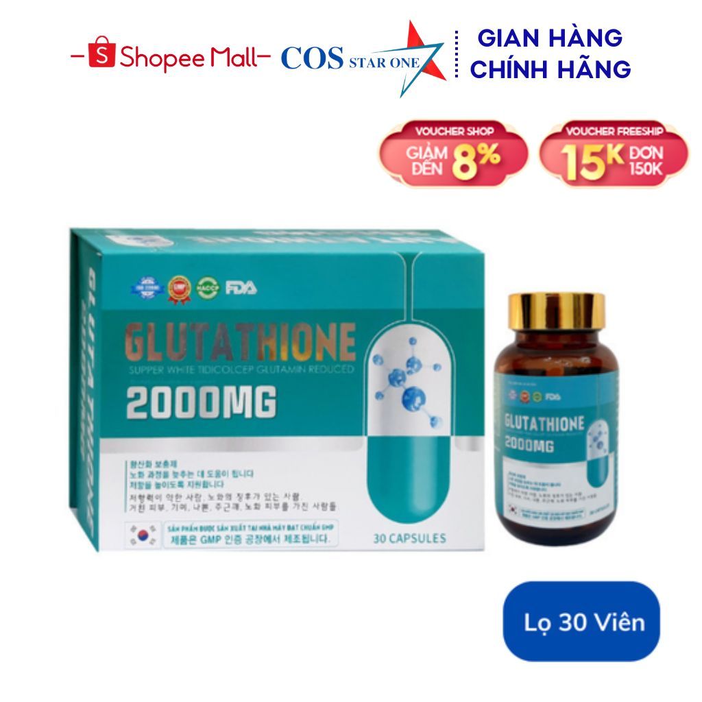 Viên Uống Trắng da COLLAGEN - GLUTATHIONE 2000 - Trắng Da,Mờ Nám,Giảm Nhăn
