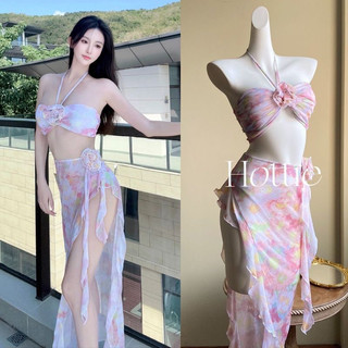 Sét bikini 3 mảnh hoa mẫu đơn dáng dài cao cấp hàng QC