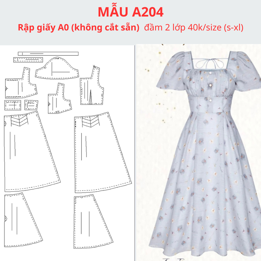 RẬP GIẤY A0 ĐẦM CỔ VUÔNG A204