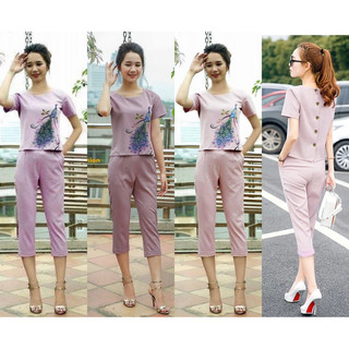 Bộ đồ in họa tiết chim công B04