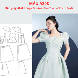 Rập giấy a0 đầm tay phồng 2 lớp a208