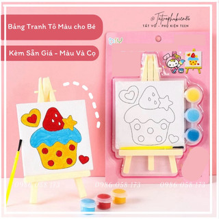Tranh tô màu cho bé 🌸FREESHIP🌸 Bộ tô màu mini kèm giá, màu và cọ -Bảng vẽ cho bé