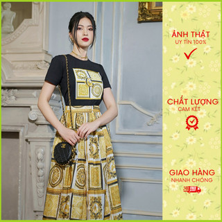 Aó phông T-shirt đen họa tiết baroque vàng đen