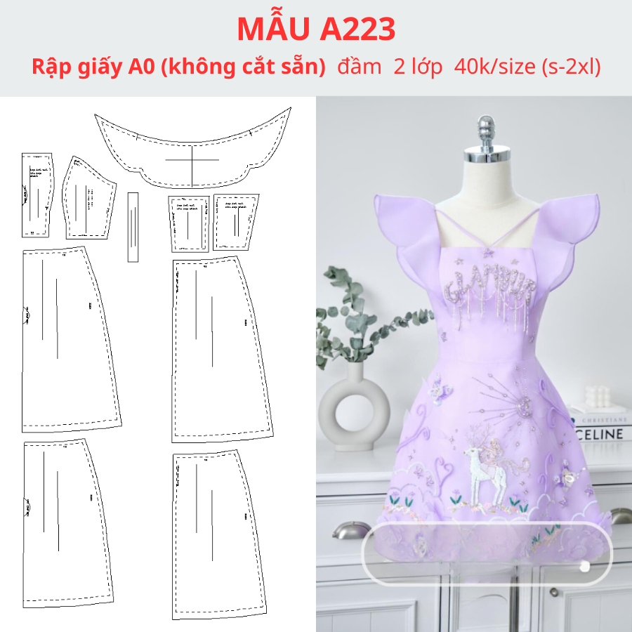 RẬP GIẤY A0 ĐẦM CÁNH BƯỚM  A223