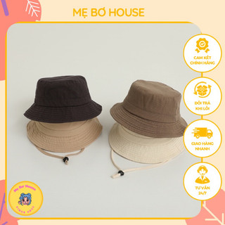 Nón bucket / mũ vành rộng vải kaki họa tiết đơn giản có quai đeo cho bé (50-52cm)