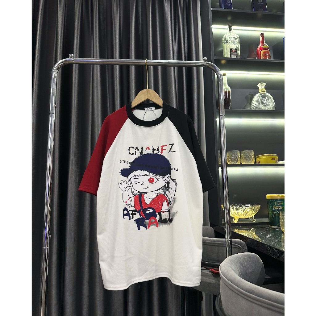 Áo Phông Nữ Cô Gái Đội Mũ Phối Màu Tay Dáng Thụng Áo Thun In Pet 6D Freesize Form Rộng S386