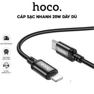 Dây Cáp Sạc Nhanh PD20W Hoco Dùng Cho IP 7-8-X-Xr-XSM-11-12-13-14-Pro-Promax-Plus Dây Dù Siêu Bền - Truyền Dữ Liệu Tốt