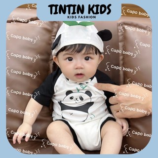 Bộ rip body gấu trúc 3 chi tiết kèm nón cho bé trai, bé gái 4-12kg