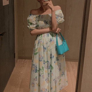 Đầm Xoè Hoa Tím Xanh Bơ Xinh Xắn