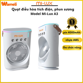 Quạt điều hòa tích điện, phun sương mini 1 tầng Mi-Lux A3, đèn Led, Hàng chính hãng bảo hành 12 tháng
