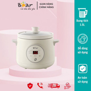 Nồi nấu chậm BEAR 1,5L Đa Năng Nấu Cháo Hầm Giữ Ấm Giữ Trọn Chất Dinh Dưỡng Bản Tiếng Việt -SB-NNC15- Bảo Hành 18 Tháng
