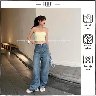Quần Jeans Nữ Ống Rộng, Quần Bò Nữ Ống Suông Lưng Cao Siêu Hack Dáng Kichi Culotes - Sunday Clothing QU008