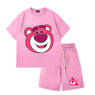 Set bộ mặt gấu dâu màu hồng nhà Tilini hàng cao cấp cho bé gái size từ 18-50 cân