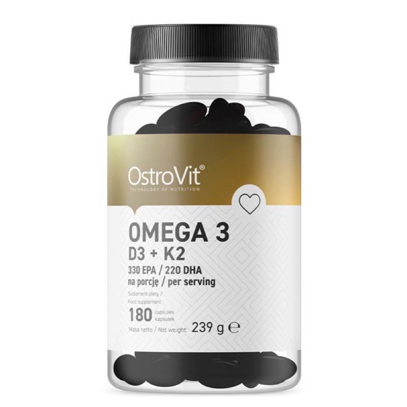 OstroVit Omega 3 D3+K2 180v/90v -  Hỗ Trợ Sức Khỏe Tim Mạch, Xương Khớp